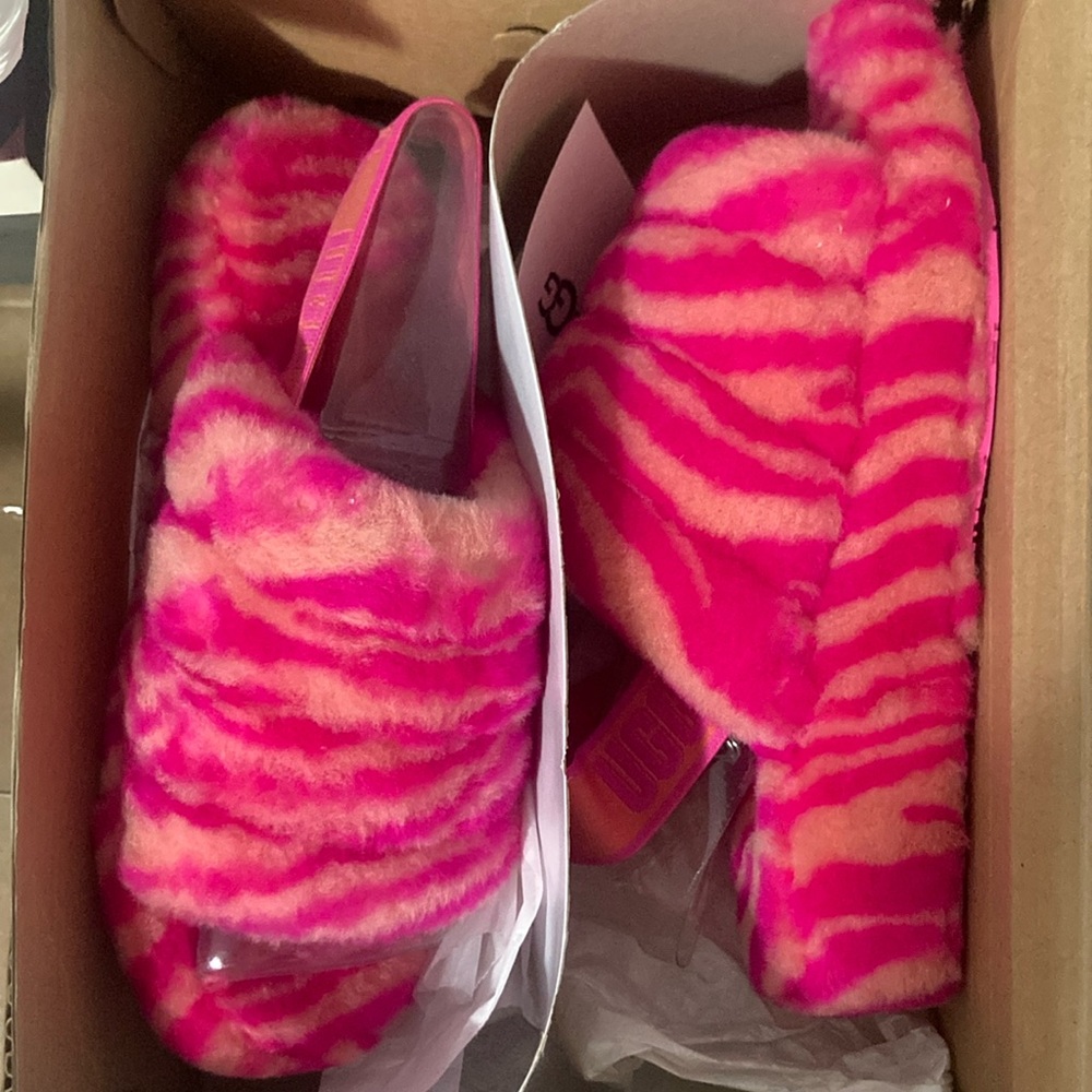 Ugg Pink and Orange Fuzzy Slippers